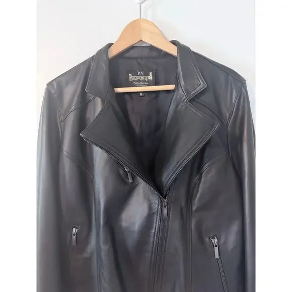 PONTE VECCHIO supple black 100% leather lambskin (?) moto Italian jacket coat - Picture 12 of 12